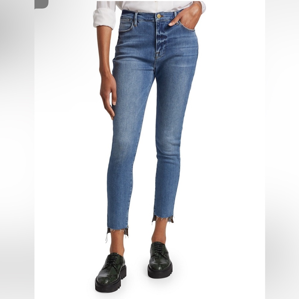 FRAME Denim Le High Raw-Hem Stretch Skinny Jeans